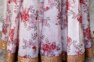 Shop pink floral print and embroidered net silk Anarkali with dupatta online in USA from Pure Elegance. Be an epitome of Indian fashion on special occasions with beautiful designer suits, wedding lehengas, Anarkali suits available at our Indian fashion store in USA. -bottom