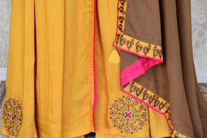 Buy mustard color embroidered silk floorlength Anarkali suit with brown dupatta online in USA. Shop more such Indian designer Anarkali suits, designer Indian dresses, wedding dresses in USA from Pure Elegance clothing fashion store this wedding season.-bottom