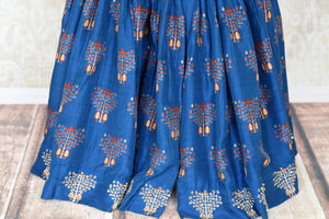 Buy beautiful blue embroidered silk suit with matching palazzo online in USA from Pure Elegance. Add exquisite Indian designer suits, Indian dresses, wedding lehengas in beautiful styles and designs to your ethnic wardrobe from our Indian clothing store in USA or shop online.-bottom