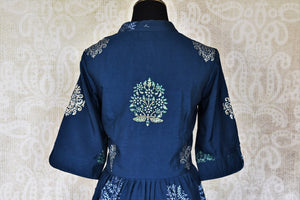 Buy blue embroidered silk peplum top with printed palazzo online in USA from Pure Elegance. Add exquisite Indian designer suits, Indian dresses, wedding lehengas in beautiful styles and designs to your ethnic wardrobe from our Indian clothing store in USA or shop online.-back