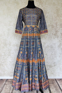 Buy elegant grey embroidered silk Anarkali dress online in USA with bandhej print from Pure Elegance. Add exquisite Indian designer Anarkali suits, Indian dresses, wedding lehengas in beautiful styles and designs to your ethnic wardrobe from our Indian clothing store in USA or shop online.-full view