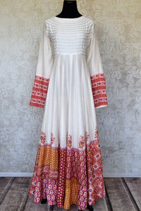 Shop white hand work chanderi silk Anarkali dress online in USA. Shop more such exquisite Indian dresses in USA from Pure Elegance. Get floored by a range of designer Anarkali suits, wedding lehengas, bridal saris at our Indian fashion store in USA-full view