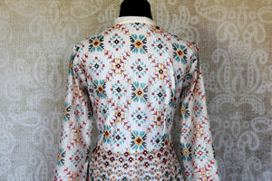 Shop elegant white silk Anarkali dress online in USA with mirror work. Make your party style absolutely special with beautiful Indian designer suits from Pure Elegance Indian fashion store in USA. Get floored with a range of beautiful Anarkali suits, designer lehengas, Indian dresses all under one roof for Indian women in USA.-back