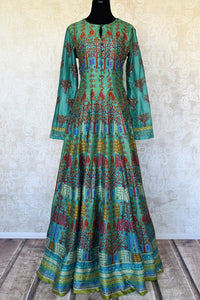 Buy green printed crepe silk Anarkali dress online in USA with handwork. Make your party style absolutely special with beautiful Indian designer suits from Pure Elegance Indian fashion store in USA. Get floored with a range of beautiful Anarkali suits, designer lehengas, Indian dresses all under one roof for Indian women in USA.-full view