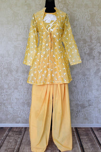 Shop yellow cotton silk embroidered salwar suit online in USA. Make special occasions even more special with your captivating traditional style in designer salwar suits from Pure Elegance Indian clothing in USA.-full view