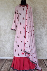 Shop soft pink embroidered cotton palazzo suit online in USA with dupatta. Make fashionable choices with latest Indian designer clothes from Pure Elegance Indian fashion store in USA. Shop traditional Anarkali suits, designer lehengas for Indian brides in USA from our online store.-full view