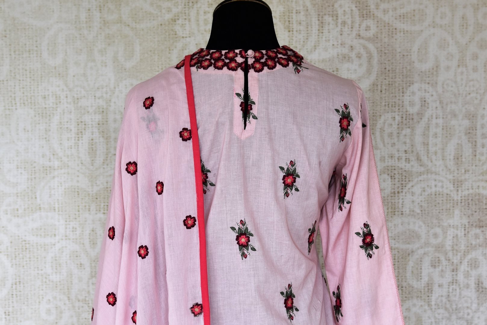 Shop soft pink embroidered cotton palazzo suit online in USA with dupatta. Make fashionable choices with latest Indian designer clothes from Pure Elegance Indian fashion store in USA. Shop traditional Anarkali suits, designer lehengas for Indian brides in USA from our online store.-back