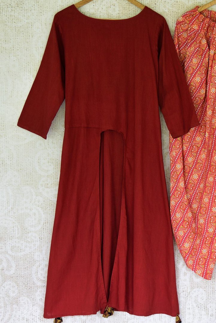 Buy maroon linen kurta online in USA with printed cotton salwar from Pure Elegance Indian fashion store in USA. Make a stylish fashion statement this summer with a range of exquisite Indian designer dresses available online and at our clothing store in USA. Shop now.-full view