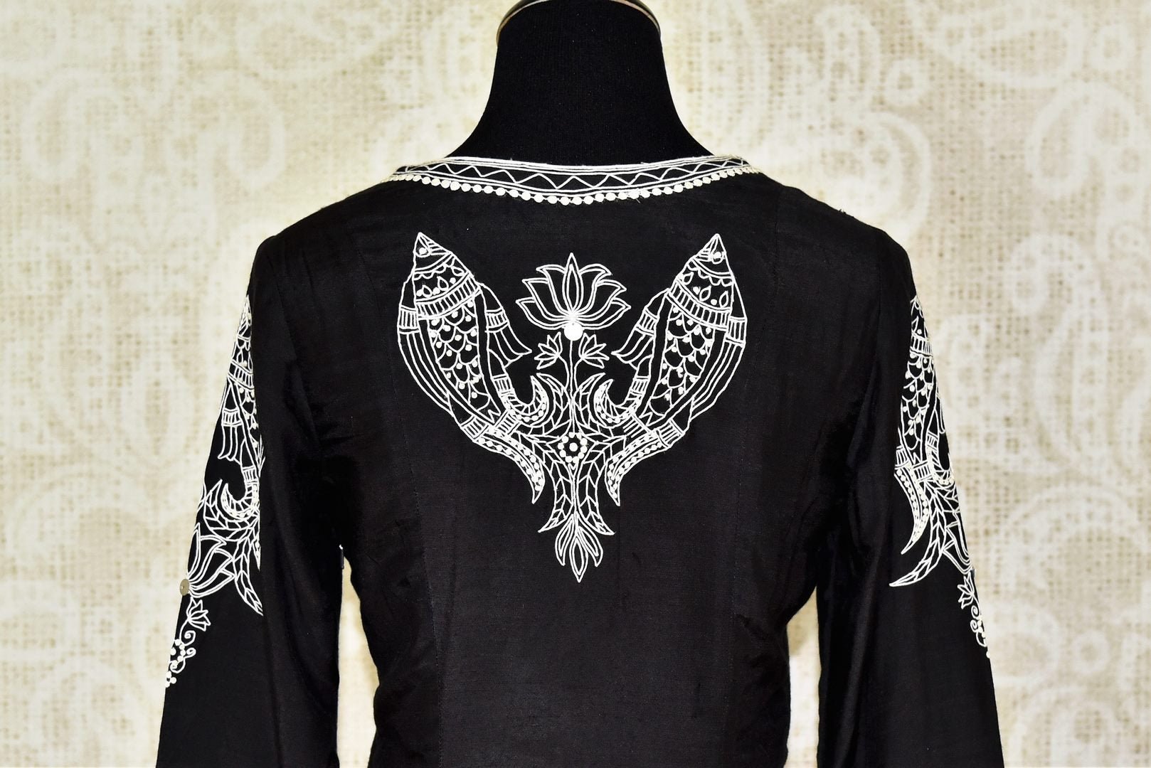 Shop black embroidered mulberry silk suit online in USA. Update your saree wardrobe with stunning Indian designer suits from Pure Elegance Indian fashion store in USA. Shop now.-back