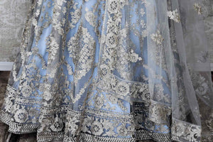 Buy powder blue embroidered net Anarkali suit online in USA with dupatta. Raise your ethnic style quotient at weddings and special occasions with exquisite Indian clothing from Pure Elegance Indian clothing store in USA. Pick from a tasteful collection of designer lehengas, Anarkali suits, Indian dresses. Shop now.-bottom