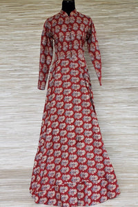 Buy red printed Anarkali dress online in USA. Get your hands on exquisite Indian designer dresses in USA from Pure Elegance Indian clothing store for various special occasions like weddings and parties. Shop online now.-full view