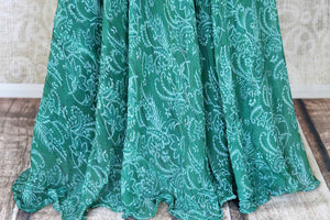 502339 Sea Green Floral Print Chiffon Gown with Embroidery