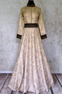 Buy stunning beige embroidered silk Anarkali dress online in USA. Shop the latest Indian women clothing and designer dresses for weddings and special occasions from Pure Elegance Indian clothing store in USA.-full view