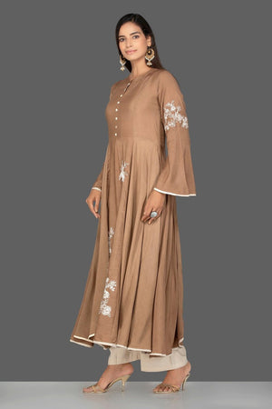 Shop beautiful brown modal silk palazzo suit online in USA. Be an epitome of Indian fashion with a premium range of designer suits, Anarkali dresses from Pure Elegance luxury Indian fashion store in USA. Buy online now.-side