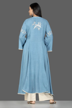 Shop lovely blue modal silk palazzo suit online in USA. Be an epitome of Indian fashion with a premium range of designer suits, Anarkali dresses from Pure Elegance luxury Indian fashion store in USA. Buy online now.-back