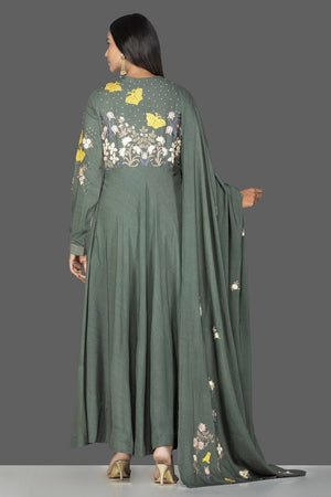 Shop beautiful green modal silk resham embroidery Anarkali online in USA with dupatta. Go for an extraordinary traditional look with splendid designer Anarkali suits. salwar suits from Pure Elegance from Indian boutique in USA.  Shop online or visit our store now.-back