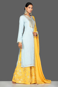 502409-RO Powder Blue and Yellow Georgette Gota Work Palazzo Suit