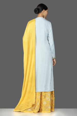 Shop lovely powder blue and yellow georgette gota work palazzo suit online in USA. Shop exquisite Indian designer clothes for women from Pure Elegance Indian boutique in USA. We have a splendid variety of designer Anarkali suits, traditional salwar suits, sharara suits  for parties and weddings all under one roof.-back