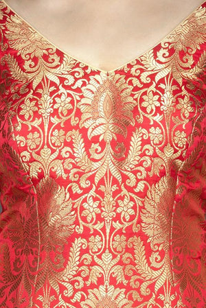Shop beautiful red and cream embroidered net and Banarasi sharara suit online in USA with dupatta. Spread ethnic elegance on weddings and special occasions in splendid designer lehengas, Anarkali suits crafted with exquisite Indian craftsmanship from Pure Elegance Indian fashion store in USA.-top