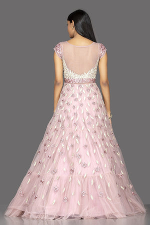 Cute Baby Pink Net Base Long Designer Gown