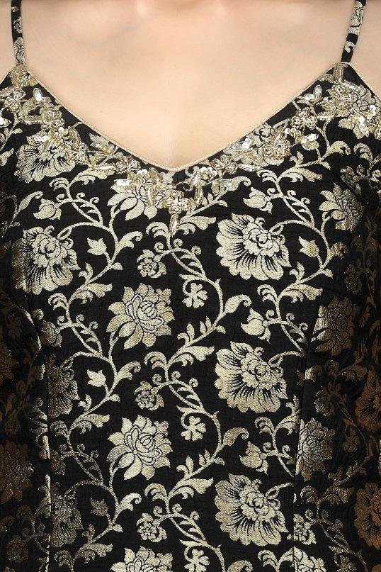 Shop stunning black embroidered Banarasi kurta online in USA with crepe palazzo. Flaunt ethnic fashion with exquisite designer lehenga, Indian wedding dresses, Anarkali suits from Pure Elegance Indian fashion boutique in USA.-top