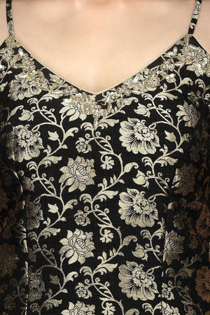 Shop stunning black embroidered Banarasi kurta online in USA with crepe palazzo. Flaunt ethnic fashion with exquisite designer lehenga, Indian wedding dresses, Anarkali suits from Pure Elegance Indian fashion boutique in USA.-top
