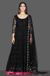 Shop exquisite black georgette Lucknowi Anarkali suit online in USA with dupatta. Flaunt ethnic fashion with exquisite designer lehenga, Indian wedding dresses, Anarkali suits from Pure Elegance Indian fashion boutique in USA.-full view