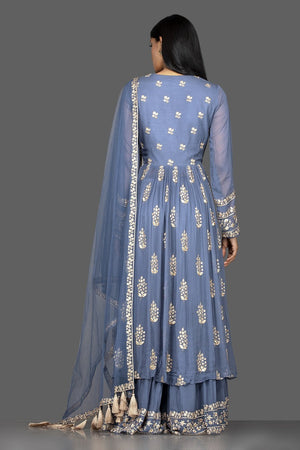 Shop blue embroidered georgette palazzo suit online in USA with dupatta. Flaunt your extraordinary fashion sense with stunning Indian dresses, designer Anarkali suits from Pure Elegance Indian fashion store in USA.-back
