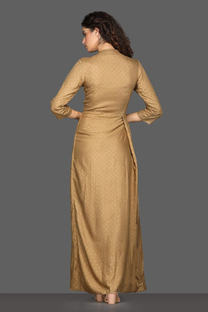 Buy elegant beige draped maxi dress online in USA. Dazzle on weddings and special occasions with exquisite Indian designer dresses, sharara suits, Anarkali suits from Pure Elegance Indian fashion store in USA.-back
