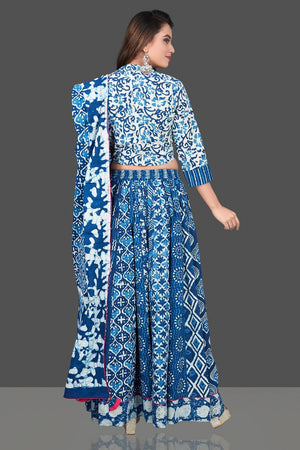 Buy gorgeous blue and white Bagru printed skirt set online in USA with dupatta. Shop designer Indian clothing, wedding lehengas, designer Anarkali, gharara suits, Indian dresses in USA from Pure Elegance Indian fashions store for parties and special occasions.-back