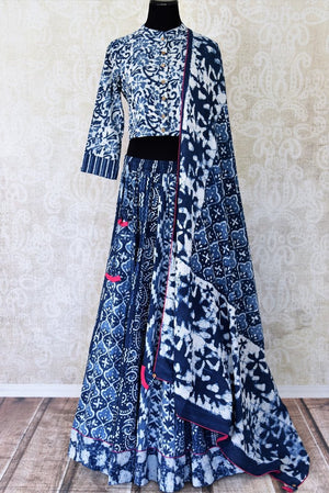 Buy gorgeous blue and white Bagru printed skirt set online in USA with dupatta. Shop designer Indian clothing, wedding lehengas, designer Anarkali, gharara suits, Indian dresses in USA from Pure Elegance Indian fashions store for parties and special occasions.-pic 1