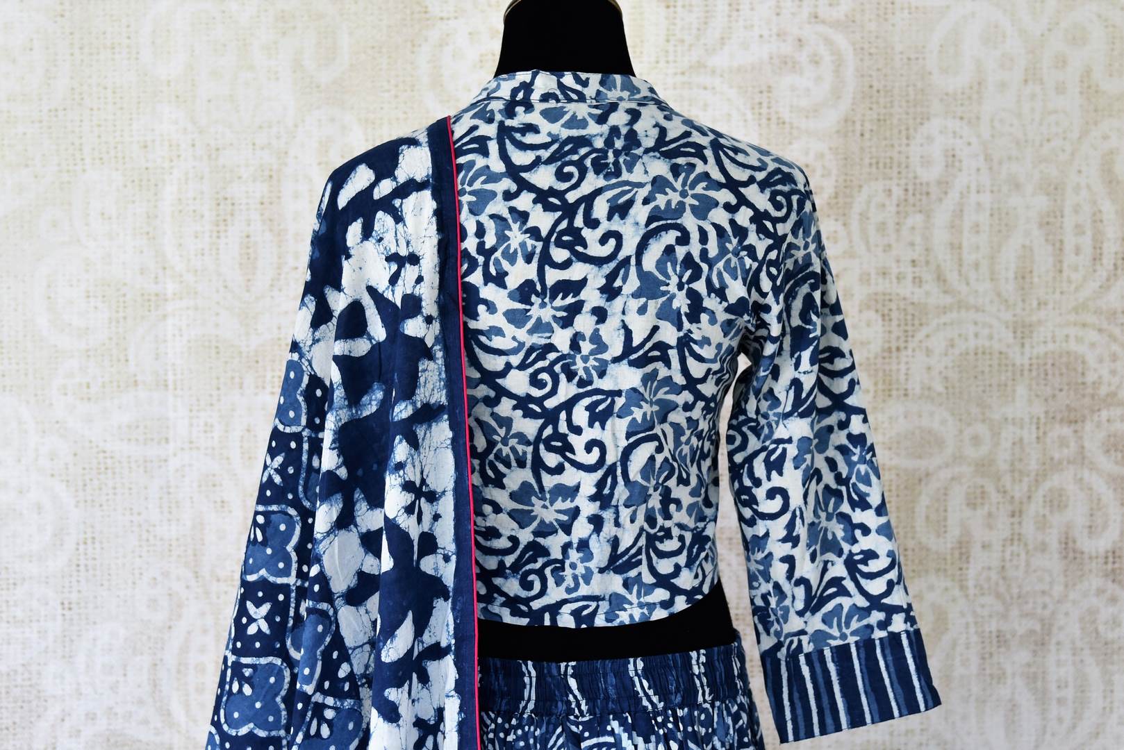 Buy gorgeous blue and white Bagru printed skirt set online in USA with dupatta. Shop designer Indian clothing, wedding lehengas, designer Anarkali, gharara suits, Indian dresses in USA from Pure Elegance Indian fashions store for parties and special occasions.-pic 3