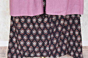 Shop beautiful mauve pink and black Kalamkari cotton skirt set online in USA. Choose from an exclusive collection of Indian designer suits, Anarakali dresses, palazzo suits, salwar suits, designer gowns, readymade dupatta, sharara suits from Pure Elegance Indian clothing store in USA.-bottom