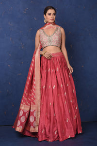 Shop stunning blush pink embroidered lehenga online in USA with dupatta, Be the center of attraction on festive occasions in beautiful designer suits, dresses, lehengas, designer gowns, from Pure Elegance Indian fashion store in USA.-full view