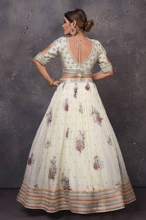 Buy stunning off-white embroidered Anarkali suit online in USA with dupatta. Look royal at weddings in this bespoke designer lehengas, wedding gowns, bridal lehengas, designer sarees, Anarkali suits, sharara suits, from Pure Elegance Indian fashion store in USA.-back