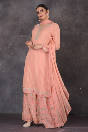Shop beautiful blush pink embroidered palazzo suit online in USA with dupatta. Look elegant at weddings and festive occasions in exclusive designer suits, designer gowns, Anarkali suits, sharara suits, wedding gowns, palazzo suits, designer lehenga from Pure Elegance Indian clothing store in USA.-dupatta