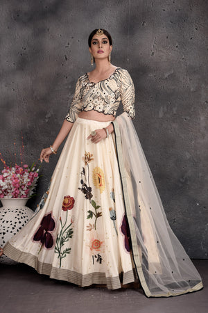 Buy stunning cream embroidered designer lehenga online in USA with dupatta. Set a fashion statement at parties in designer dresses, Anarkali suits, designer lehengas, gowns, Indowestern dresses from Pure Elegance Indian fashion store in USA.-dupatta