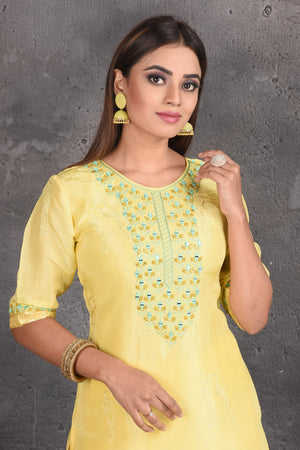Yellow Tie-dyed & Embroidered Asymmetrical Kurta with Palazzo