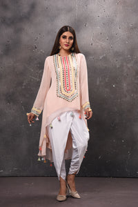 Shop beautiful cream and white embroidered salwar suit online in USA. Get set for weddings and festive occasions in exclusive designer Anarkali suits, wedding gown, salwar suits, gharara suits, Indowestern dresses from Pure Elegance Indian fashion store in USA.-full view