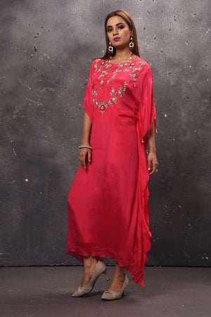 Buy beautiful pink embroidered kaftaan dress online in USA. Get set for weddings and festive occasions in exclusive designer Anarkali suits, wedding gown, salwar suits, gharara suits, Indowestern dresses from Pure Elegance Indian fashion store in USA.-side