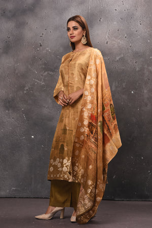 Shop beautiful beige and brown shaded and printed palazzo suit online in USA. Get set for weddings and festive occasions in exclusive designer Anarkali suits, wedding gown, salwar suits, gharara suits, Indowestern dresses from Pure Elegance Indian fashion store in USA.-side