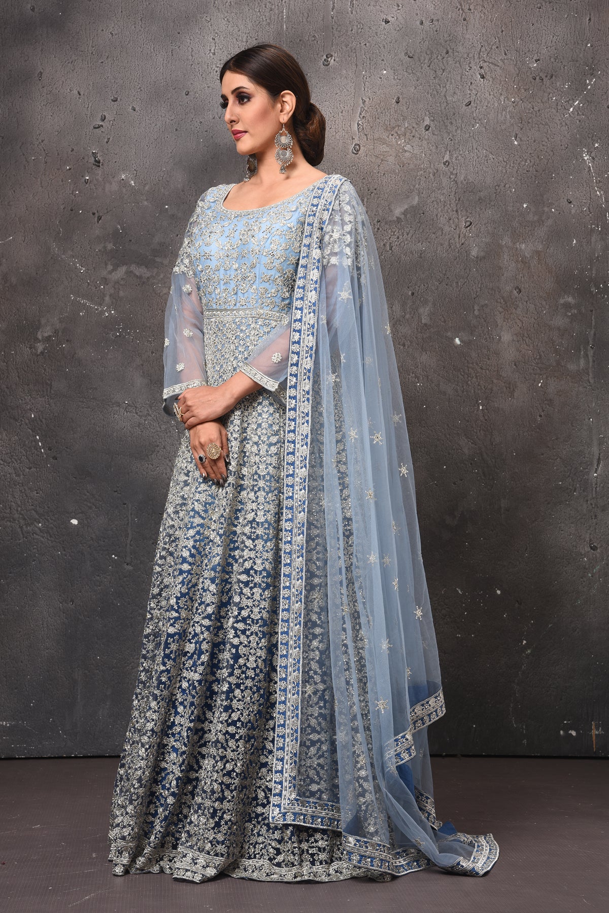 503093 Light Blue Embroidered Anarkali Suit with Dupatta