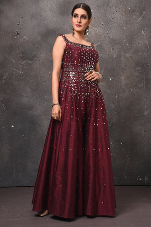 Shop wine color embroidered palazzo and crop top online in USA. Get set for weddings and festive occasions in exclusive designer Anarkali suits, wedding gown, salwar suits, gharara suits, Indowestern dresses from Pure Elegance Indian fashion store in USA.-right