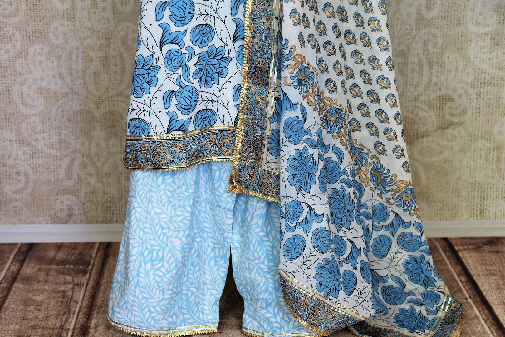 Blue Kalamkari Princess Line Pure Cotton Salwar Kameez 350 gms – Kalpana