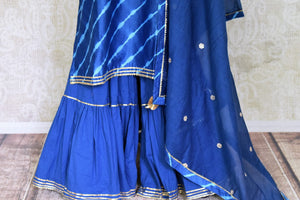 Buy beautiful royal blue chanderi silk sharara suit online in USA with dupatta. Get set to dazzle on festive occasions in this exquisite designer suits, Anarkali dress, sharara suits, salwar suits, palazzo suits from Pure Elegance Indian fashion store in USA.-palazzo
