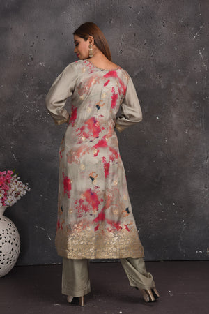 Buy stunning grey floral print palazzo suit online in USA. Look your best at weddings and special occasions in exclusive designer lehengas, Anarkali suits, sharara suits. designer gowns and Indian dresses from Pure Elegance Indian fashion store in USA.-back
