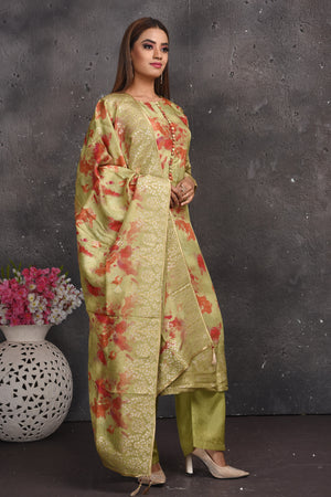 Buy elegant pista green floral print palazzo suit online in USA with dupatta. Look your best at weddings and special occasions in exclusive designer lehengas, Anarkali suits, sharara suits. designer gowns and Indian dresses from Pure Elegance Indian fashion store in USA.-right