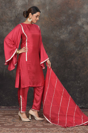 Buy elegant red embroidered sharara suit online in USA with dupatta. Dazzle at sangeet and wedding occasions in this beautiful designer lehengas, Anarkali suits, sharara suit, bridal gowns, bridal lehengas from Pure Elegance Indian fashion store in USA.-dupatta