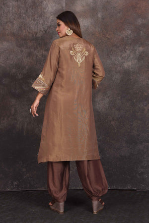 Shop stunning brown emrboidered salwar suit online in USA. Be the star of the occasion in this stylish designer lehengas, designer gowns, Indowestern dresses, Anarkali suits, sharara suits from Pure Elegance Indian fashion store in USA.-back