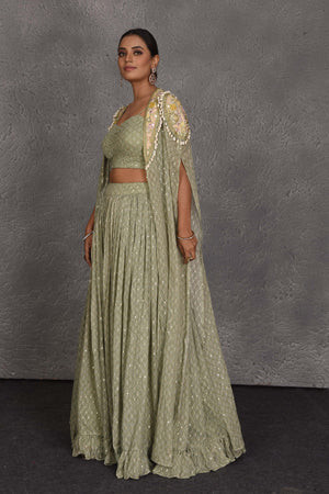 scarlett o'hara green curtain dress Sage Elegance Lehenga Set main image 1